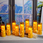 Eebuss Flameless Candles with Embedded Star String, Battery Operated LED Pillar Candles with Timer and Remote Control,Home Decorating for Ambiance， Set of 9 (Gold) - Image 3