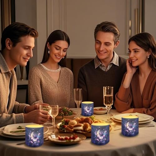 Galaxy Butterfly Rose Moon Flameless LED Lights Candles with Remote Battery Powered LED Votive Candles 4 Pieces for Valentine Party Wedding Birthday Party Outdoor - Image 5