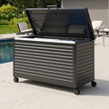 MIRADOR 134 Gallon Outdoor Storage Box with Wheels & Soft-Close Lid, Waterproof Metal Deck Box for Patio Cushions, Garden Tools & Pool Accessories, Charcoal by Mirador