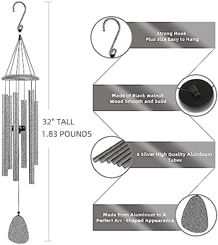 FSVGYY Wind-Chimes-Outdoor-Deep-Tone, Large Soothing Melodic Tones Windchimes, Wind Chimes for Outside, Memorial Wind Chime Best Gift for Mom Women Grandma Neighbors(32" Silver Coated Aluminum) - Image 5
