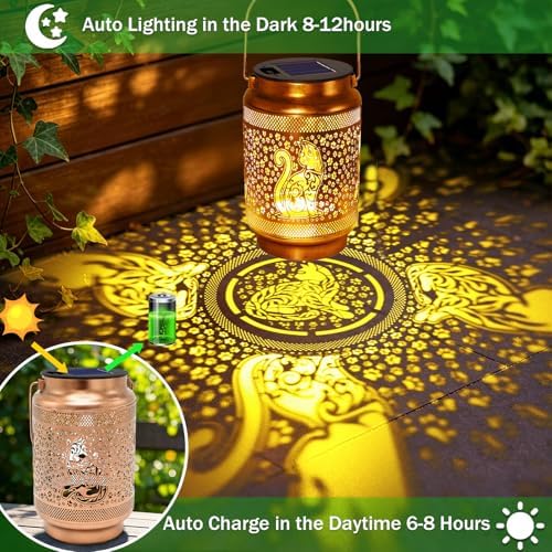 2 Pack Cat Solar Lanterns Outdoor Waterproof Garden Decor, Dragonfly Birthday Gifts for Women Mom Grandma Christmas, Metal Hanging Solar Lights for Outside Yard Patio Pathway Backyard Porch - Image 3