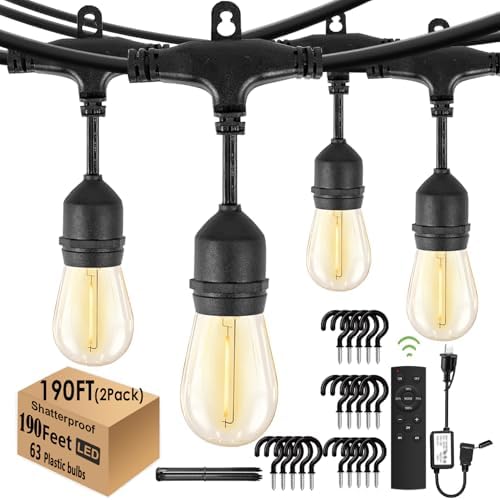 190FT Patio String Lights with Timer for Bistro Café Backyard 2Pack by Skeerei