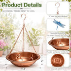 2 Pcs Hanging Bird Bath for Outside, 11.5" Antique Copper Metal Bird Feeder Birdbath Bowl with Rust-Proof Chains Simulated Dragonfly for Outdoor Garden Backyard Patio Yard Decor - Image 2