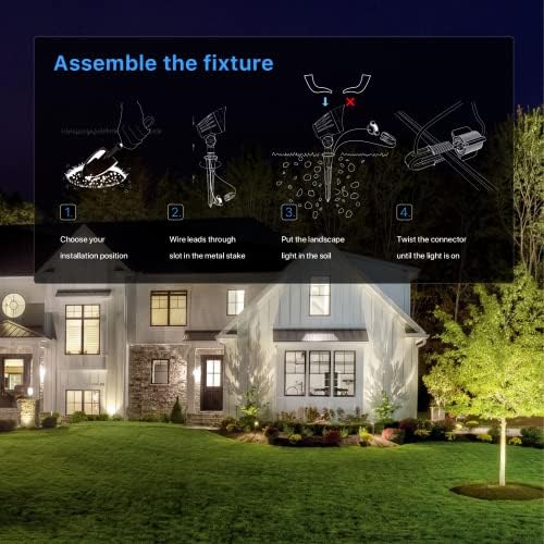 GOODSMANN Low Voltage Landscape Spotlights 5W LED Outdoor Floodlights 2700K Warm White Replaceable LED Outside Hardwired Lighting with Metal Stake Cable Connector Replaceable - Image 6