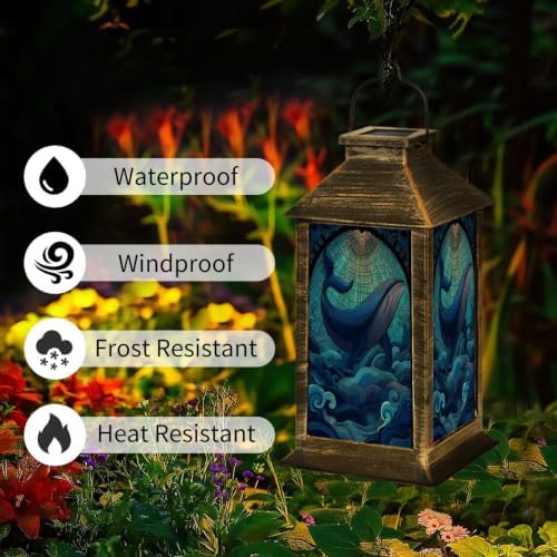 Solar Lantern Mid Century Stained Glass Outdoor Waterproof Garden Hanging Lantern Solar Powered Lighting Outside Solar Light for Patio Yard Camping, Gifts for Women Mom - Image 3