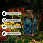 Solar Lantern Mid Century Stained Glass Outdoor Waterproof Garden Hanging Lantern Solar Powered Lighting Outside Solar Light for Patio Yard Camping, Gifts for Women Mom - Image 3