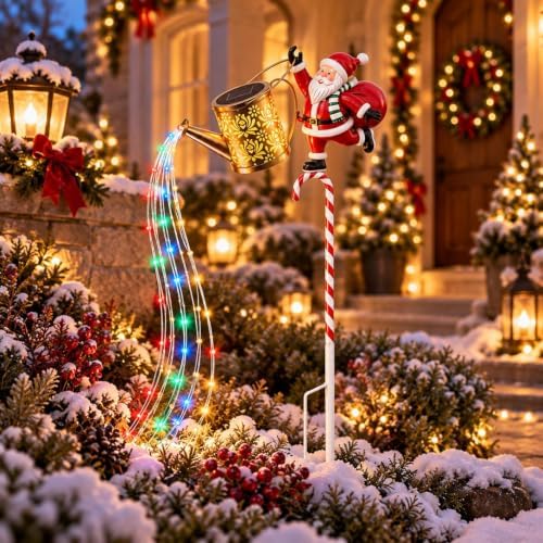 Christmas Solar Garden Stake Light Santa Watering Can LED Yard Decor,2 by Unknown