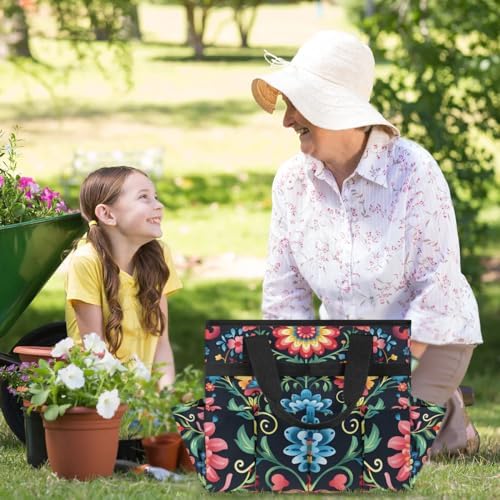 Mexican Flowers Garden Tool Bag, Garden Tote Storage Bag with 10 Pockets, Indoor and Outdoor Colorful Mexican Gardening Tool Organizer for Women Men - Image 6