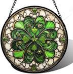 Stained Glass Window Hanging Lucky Clover Suncatcher Gift for Mom 15" by DASTOLL