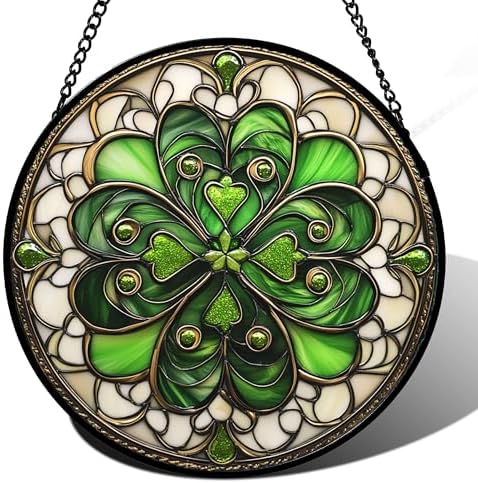 Stained Glass Window Hanging Lucky Clover Suncatcher Gift for Mom 15" by DASTOLL