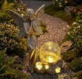 Solar Fairy Outdoor Statues with LED Crackle Glass Ball Garden Decor, Resin Fairy Sculpture & Statue for Patio, Yard, Lawn Decoration, Copper Bronze Angel Statues with Solar Flower Lights Accessories by DHOBY+GHAUT