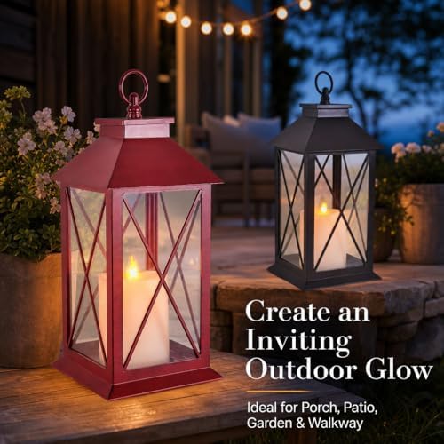 Wallsky Vintage Lanterns Black & Red Indoor Decorative Lanterns Battery - Image 6