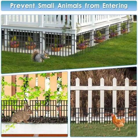 37ft (L) X 13in (H) Garden Animal Barrier Fence, 26 Pack No Dig Dog Fence Border, 1.44in Gap Decorative Fences, Rustproof Metal Wire Garden Border Fence for Dog, Rabbits Ground Stakes - Image 4