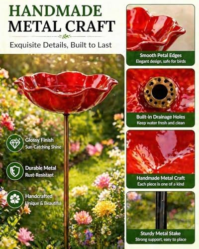 Handmade Flower Garden Stake Decorative,Metal Bee Watering Station Bird Bath Bowl,Mini Small Grace Outdoor Butterfly Pollinator Water Features Sculptures and Decor Wildflower Wildflower for Outside - Image 3