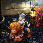 Garden Gnome Outdoor Statue Highland Cow Decor for Yard Patio Lawn Porch Birthday Gifts for Women Men, Mother’s Day, Housewarming with Solar Light Gnome Decor for Outside - Image 2