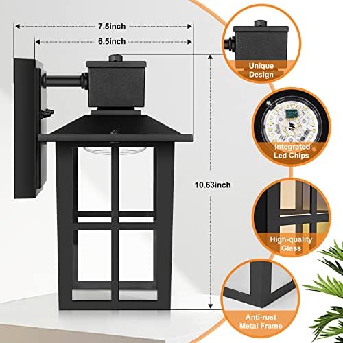 Brightever LED Outdoor Wall Lights, 10W Black Exterior Light Fixture with Clear Glass Shade, 3000K/4000K/6500K Selectable, 800LM High Brightness Outdoor Wall Lanterns for Patio Waterproof, Pack of 2 - Image 2