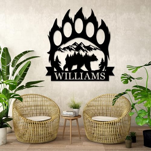Personalized Bear Paw Metal Wall Decor, Rustic Forest Bear Wilderness Sign, Forest for Living Room Indoor Decor, Rustic Cabin Hunting Bear Paw Signs - Image 2