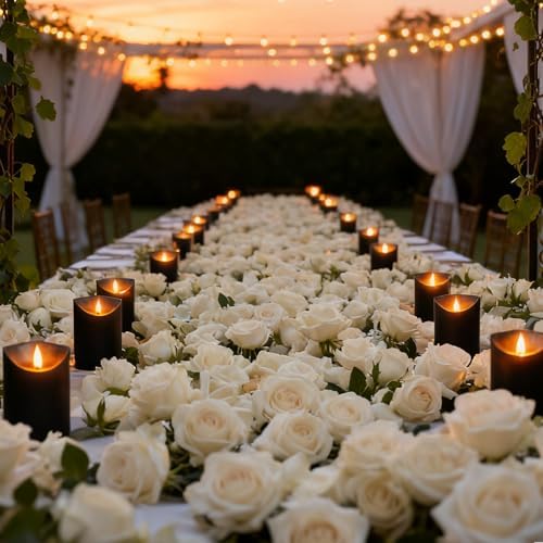 kakoya Flameless LED Candles Battery Operated with Remote and Timer,Flickering Electric Fake Plastic Pillar Candles Set of 24(D3 x H 3" 4" 5") Black - Image 3