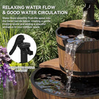 Aoxun 2-Tier Outdoor Water Fountain, Wood Barrel Cascading with Electric Decorative Hand Pump, Rustic Waterfall Fountain for Garden, Backyard, Patio, Porch, Yard - Image 5
