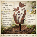 Bird & Wildflower Metal Garden Stake, Outdoor Yard Decor Art Stakes (2PCS) - Image 2