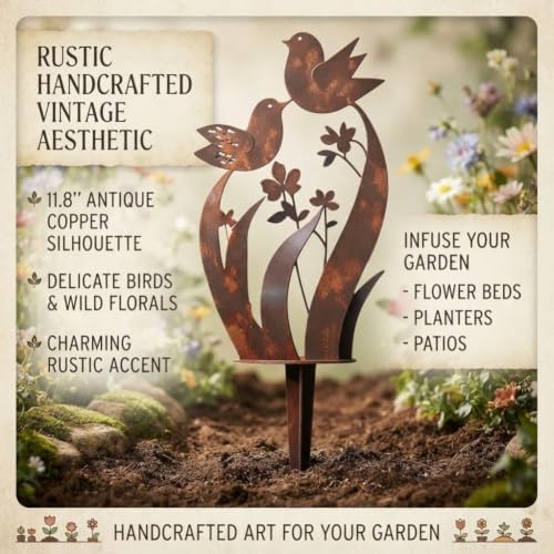 Bird & Wildflower Metal Garden Stake, Outdoor Yard Decor Art Stakes (2PCS) - Image 2