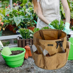 Heavy-Duty 16oz Waxed Canvas Garden Tool Tote with Handle, Wide-Mouth Open Top Design 12.5 inch Tool Bag | Khaki - Image 4