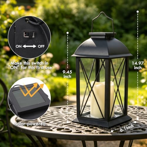 Solar Lanterns Outdoor Waterproof 2 Pack Black Hanging Lights with Candles - Image 3