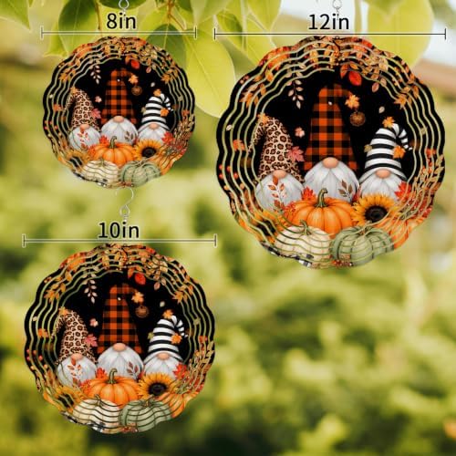 10 Inch Thanksgiving Gnomes Wind Spinner for Yard and Garden, Fall Pumpkin Maple Leaves Black Hanging Ornaments Outdoor 3D Kinetic Wind Sculpture Spinners Indoor Outdoor Patio Décor Ornaments Gift - Image 3