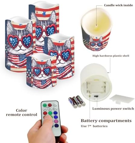 Cute USA Flag Battery Operated Candles with Remote Timer Flameless Candles Tea Lights Color Changing Electric Fake Plastic Pillar LED Candles Patriotic Decoration - Image 3