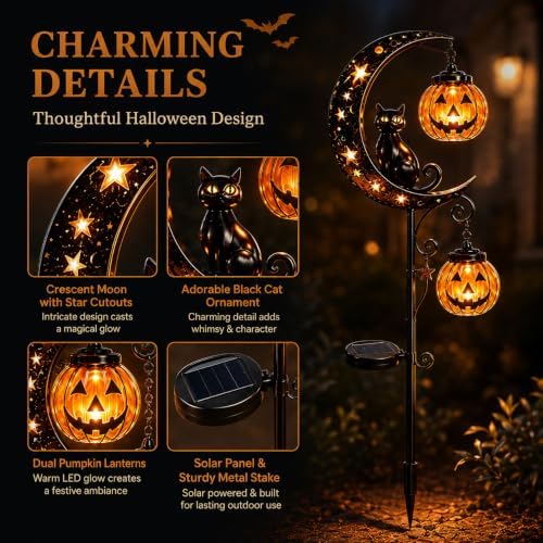 New Pumpkin Moon Garden Stake Light, Black Cat Garden Stake Light，C - Image 7