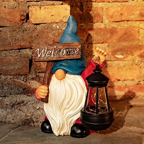 Garden Gnome Outdoor Decoration Solar Gnomes Statue with Lantern LED Lights,Terrace Courtyard Lawn Patio Porch Summer Decoration Easter Christmas Housewarming Gifts for Mom Women, Gnome Blue - Image 2