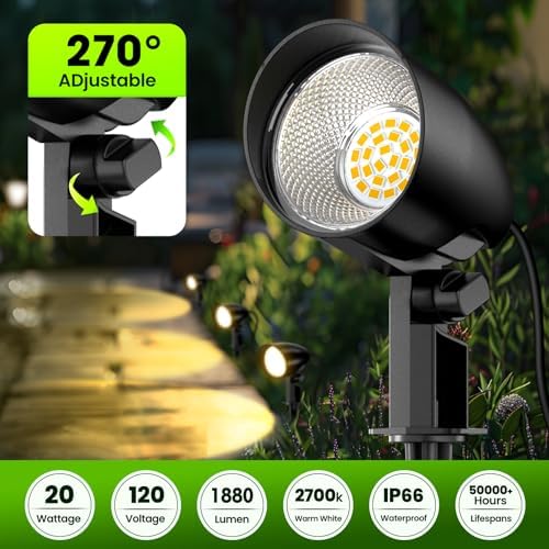 ZZXX 20W Outdoor Spotlight 120V Landscape Lighting, 1880LM 2700K Yard Light - Image 2