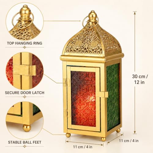 TRIROCKS 12 Inch Gold Moroccan Candle Lantern, Metal Hanging Candle Holder - Image 3
