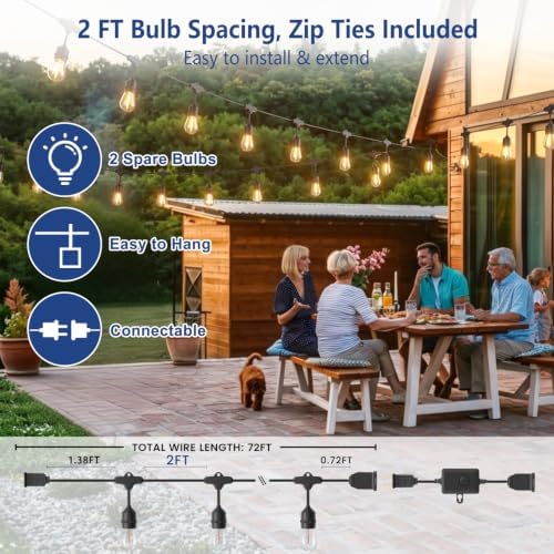 72FT Outdoor String Lights with Remote, Waterproof & Connectable - Image 3