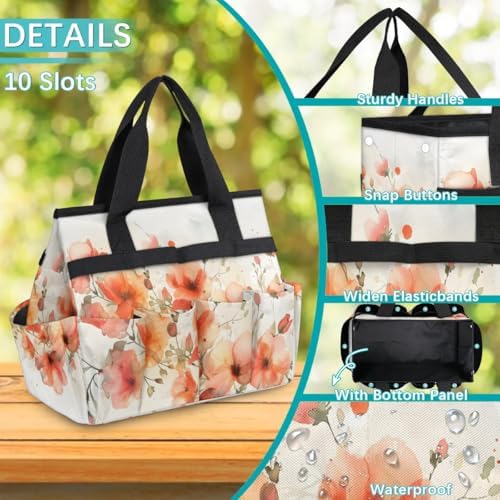 Garden Tool Bag Organizer Garden Tote Bag with Pockets Poppy Watercolor Tool Storage Organizer Gardening Tool Kit Holder 13" x 6.8" x 2.8" - Image 5