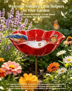 Handmade Metal Flower Garden Stakes Bird Bath, Bee Watering Station Butterfly Feeder with Colorful Flower Design Pollinator Hummingbird Water Bowl Puddler with Stand for Outdoor Yard Decor(Set 7) - Image 2