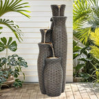 33" Faux Rattan Vase Water Fountain Outdoor with Warm LED Lights, Brown - Image 3