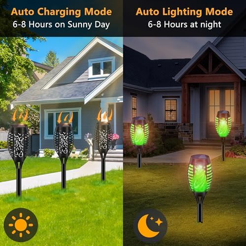 Solar Torch Lights for Garden Decor, 4 Pack 12 LED Solar Lights for Outside & 20.5'' Waterproof Solar Lights, Flame Torch Solar Lights Outdoor for Patio Path Yard Decorations - Image 2