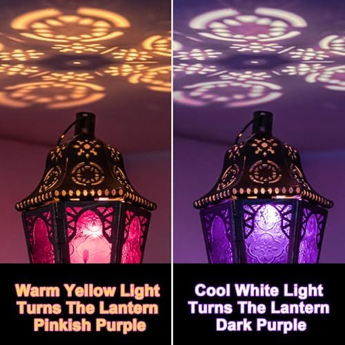 Moroccan Decorations Indoor, 13.6’’ Lantern Decorative Outdoor, Halloween Style Hanging Lantern with Chain for Home Porch Patio Decor, Vintage Metal Christmas Ramadan Candle Holders(Purple) - Image 3