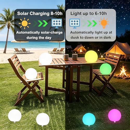 Solar Globe Light Outdoor w/Ground Stake, 12 Inch Solar Ball Light w/Remote - Image 3