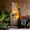 Solar Water Fountain Outdoor Garden 4 Tiers Stone Texture Modern Fountains by KAISOKUFOUNTAIN