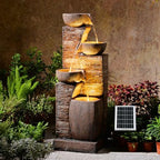 Solar Water Fountain Outdoor Garden 4 Tiers Stone Texture Modern Fountains by KAISOKUFOUNTAIN