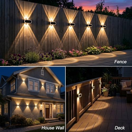 Solar Fence Lights Outdoor: IP65 Waterproof Wall Light Dual Up Down 8 Pack - Image 4