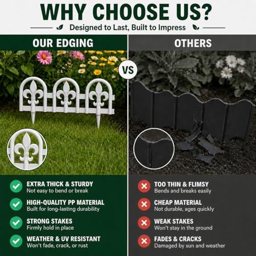 Evelyne Gray Garden Border Plastic Edging – PP Plastic, Short Metal-Free Wrought Iron Look Design, 27pcs Yard Landscaping Fence Liner Lawn Edge Barrier, 35ft Kit of Decorative Lawn Landscape Panels - Image 6