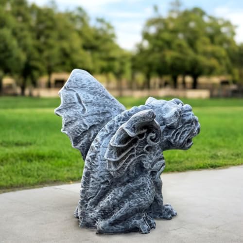 OLOMA Fantasy Guardian Gargoyle Concrete Garden Statue Outdoor Lawn Ornament Gothic Mythical Beast Sculpture Handmade Cement Yard Decor Patio Porch Halloween Fantasy Creature Figure - Image 5