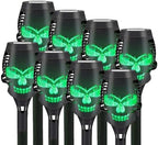 8 Pcs Halloween Solar Flame Lamps, LED Solar Flame Lamps, Dancing and Flickering Flame Torch Lamps, Outdoor Courtyard Waterproof Skull Decoration Lamps (Green) by BuyNow