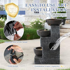 Grepatio Outdoor 4-Tiers Water Fountain, Garden Cascading Waterfalls Fountain with 4 LED Lights, 21.9" H Modern Indoor/Outdoor Bowl Waterfall Feature Water Fountains for Garden, Yard Decor (Brown) - Image 4