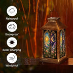 Solar Hanging Lantern Sun Moon Stained Glass Floral Gothic Window Celestial Night Sky Ornate Waterproof LED Lights Decor Patio Yard Lawn Porch Lamp, Birthday Gift for Mom Women Garden Outdoor Decor - Image 5
