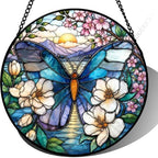9.84 Inch Stained Glass Butterfly Suncatcher Cherry Blossom Window Hanging for Home Decor Nature Art Gift for Mom Birthday Gift for Her Garden Wall Art Unique Ornament by Unknown
