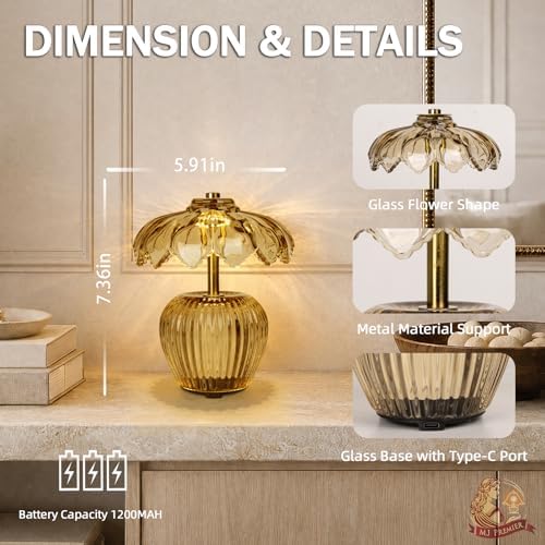 MJ PREMIER Rechargeable Table Lamp, Small Cordless Lamp with Timer, Yellow - Image 3